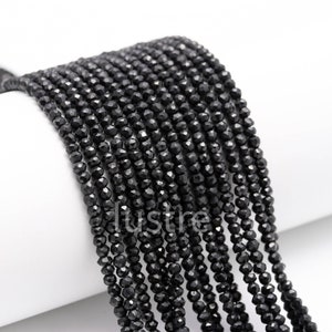 Black Spinel Faceted Rondelle Beads: 4mm Natural Gemstone, 12 Inch Strand