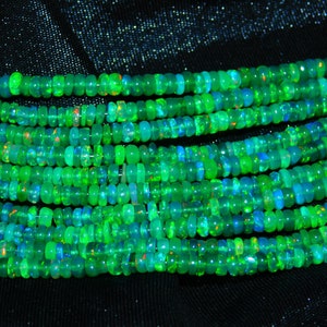 AAA+ Green Opal Smooth Rondelle Beads Welo Opal Ethiopian Opal Rondelle beads Green Opal Plain Beads Flashy Fire Opal Jewelry Valentine Gift