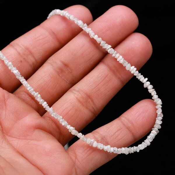 White Raw Rough Diamond Beads Necklace 2 - 3 mm Uncut Diamond Bead 100% Natural Top Quality Diamond nuggets Necklace Birthday Gift