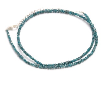 Raw Blue Diamond Beaded Necklace: Uncut Rough Diamond, 16 Inch