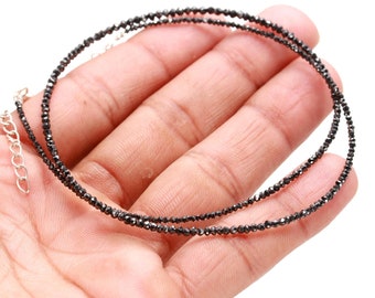 AAA+ Natural Black Diamond Necklace: Faceted Rondelle Beads