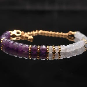 Amethyst & Moonstone Bracelet: 18K Gold Plated Sterling Silver Rondelle Gemstone Jewelry
