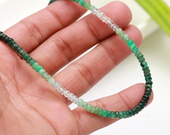 Collier de perles de pierres précieuses ombragées émeraude 3 - 4 mm perles rondelles à facettes émeraude ombragées bijoux personnalisés collier cadeau d'anniversaire