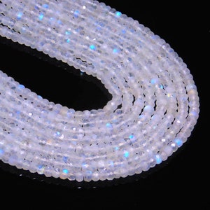 Rainbow Moonstone Faceted Rondelle Bead 3.5 mm 100% Natural Blue Flashy Moonstone Strands Blue Personalized Jewelry Birthday Gift