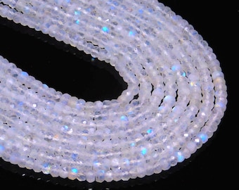 3 Strands Rainbow Moonstone Faceted Rondelle Bead 3.5 mm 100% Natural Blue Flashy Moonstone Personalized Jewelry Birthday Gift