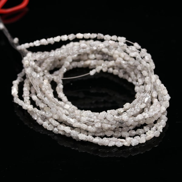 Perles de diamant blanches non coupées 2,5 x 4 mm 15 pouces 100% naturel blanc brut non coupé perle de diamant brin cadeau d'anniversaire bijoux