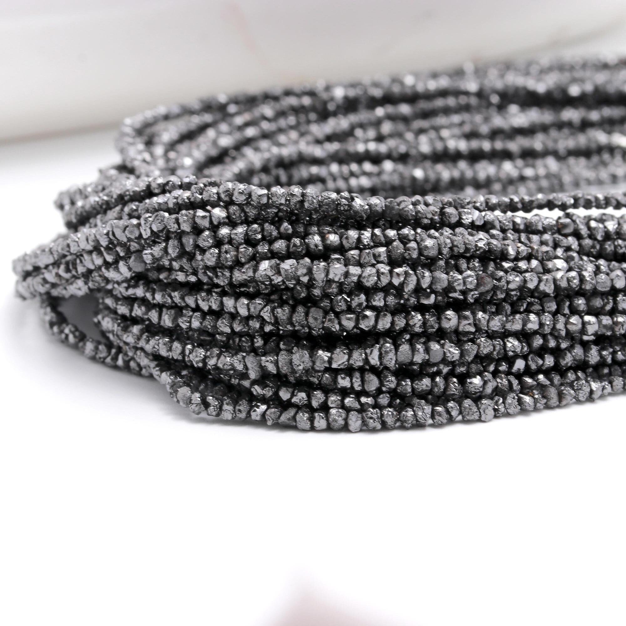 Raw Black Diamond Beads: 15 inch Natural Uncut Strand (2-3mm)