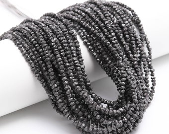 AAA+ Black Diamond Bead Strand: Raw Rough Uncut Diamond (3-4mm, 15 inch)