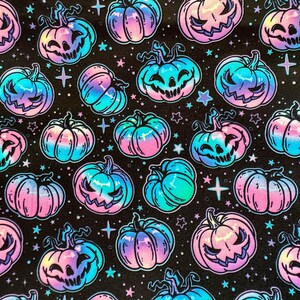 pastel Halloween Jack O Lantern Polyester Stoff/ Kürbis Duchess Satin Stoff/ gruseliger Leckerbissen-oder-Trick-Stoff/ rosa violetter Bekleidungsstoff