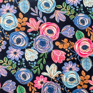 purple blue rose floral Polyester Fabric/ spring summer flower fabric/ Soft satin silky gloosy fabric / custom Apparel quilting Fabric