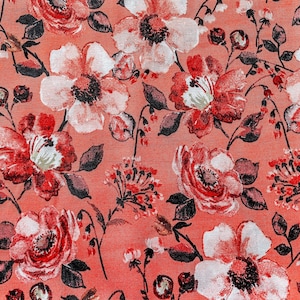 Fall floral fabric/ spring autumn flower fabric/ coral orange fabric/ cotton woven fabric/ quilting fabric/ harvest thanksgiving fabric