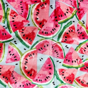 Watercolor Watermelon Cotton Woven Fabric – Fruit Summer Tropical Fabric, Spring Blue Food Fabric for Quilting, Sewing, DIY Crafts, and More