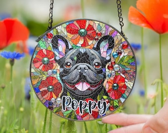 Personalized French Bulldog Suncatcher: Stained Glass Dog Memorial Decor