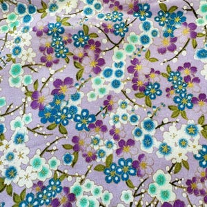 Purple Japanese kimono Sakura flowers cotton woven Fabric/ Metallic gold Washi Floral fabric/ cherry blossom apparel fabric/ by the yard