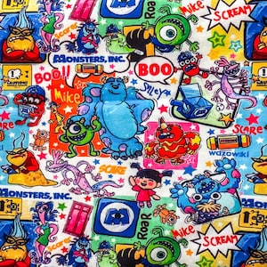 Disney Monsters Inc Polyester Fabric / Mike & Sulley Soft Character Print / custom Apparel Cartoon Kids Fabric for Sewing, Crafts, Quilting