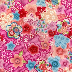 pink Japanese kimono Sakura flowers cotton woven Fabric/ traditional Washi Floral fabric/ cherry blossom apparel fabric/ sold by the yard