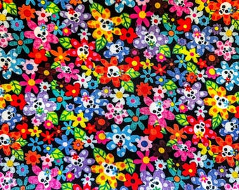 Tessuto in maglia di poliestere floreale con teschio di zucchero/tessuto elasticizzato con scheletro/tessuto con motivo orgoglio del giorno dei morti