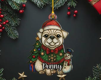 2Dフラットパグオーナメント、自転車に乗るパグ犬、パグ犬の車吊り下げ