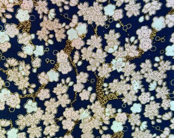 日本の桜柄コットン織物／金色の桜の花柄生地／伝統的な着物キルティング用アパレル縫製生地