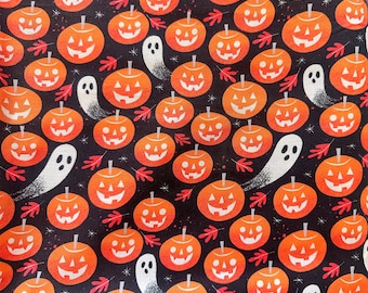 Halloween fabric/ pumpkin spooky ghost  fabric/ jack o lantern fabric/ fall autumn fabric/ cotton woven fabric/ orange black quilting fabric