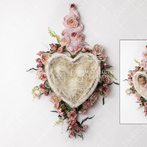 Newborn photography digital background backdrop- heart, cream, pink, bowl, basket, girl