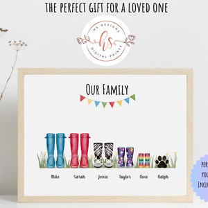 Family Welly Boot Print, Personalised Family Print, Welly Boot Family, Welly Print, Gift for the family, Custom Family Gift, Present idea