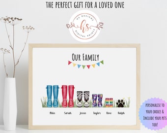 Family Welly Boot Print, Personalised Family Print, Welly Boot Family, Welly Print, Gift for the family, Custom Family Gift, Present idea