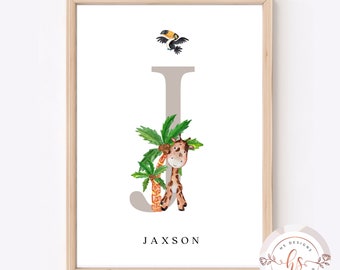 Animal Nursery print | Initial print | Personalised gift | Baby print | Nursery wall art