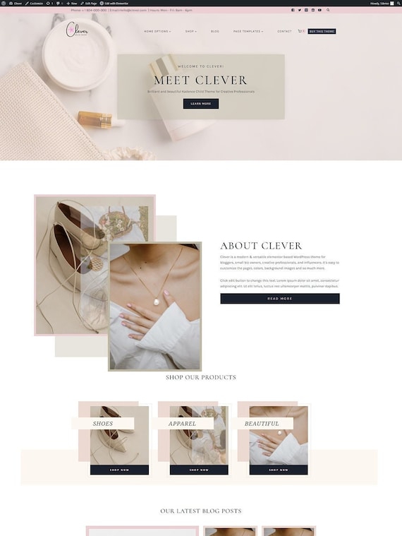 Clever | Feminine WordPress Theme, Kadence Child Theme, Blog Theme, Ecommerce, Online Shop, Coaches, Podcast, Services, Elementor Template