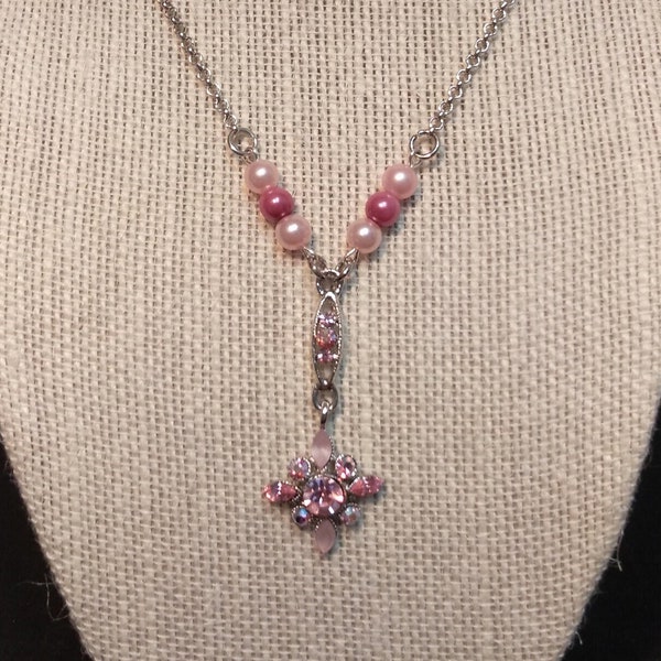 Pink & Pink charm necklace made from recycled jewellery