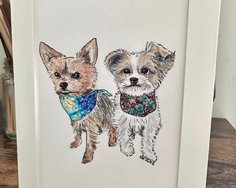 Retrato personalizado de mascota: Ilustración a lápiz de color hecha a mano (10 x 15 cm con tarjeta plegable)