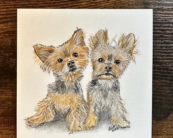 Mini retrato personalizado de mascota: acuarela, lápiz y tinta, arte animal.