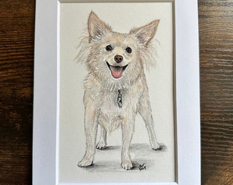Retrato personalizado de mascota: Ilustración a lápiz de color hecha a mano (5x7)