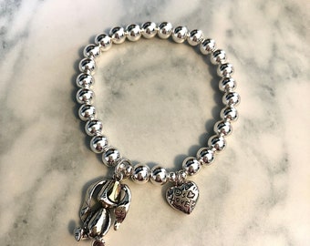 925 argent sterling cœur de lapin à longues oreilles 6MM perles stretch charm bracelets femmes bracelets cadeau d’anniversaire