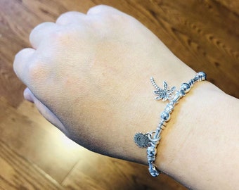 925 argent sterling 5MM perle sourire soleil cocotier charme stretch bracelet femmes bracelets cadeau anniversaire