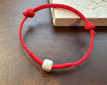 bracelet en argent 999 avec perles rouges Bracelet porte-bonheur Bracelet tissé minimaliste