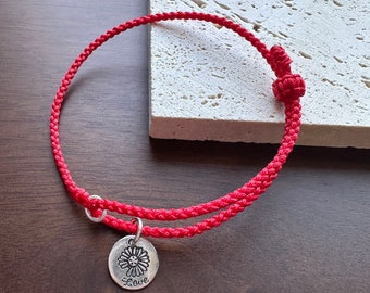 Bracelet porte-bonheur fleur rouge en argent sterling 925 Bracelet tissé minimaliste