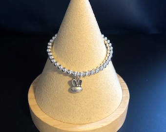 925 argent sterling lapin breloque bracelet étirable 4MM perles argent boule femme bracelet cadeau d’anniversaire