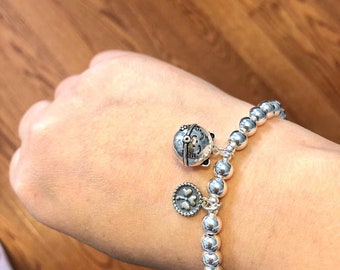 925 argent sterling fortune chat trèfle charme 6MM perle stretch bracelet, argent chat, bracelet femme, cadeau d’anniversaire, minimaliste