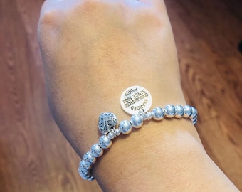 925 sterling silver 6MM beads heart charm stretch bracelet women bracelets birthday gift