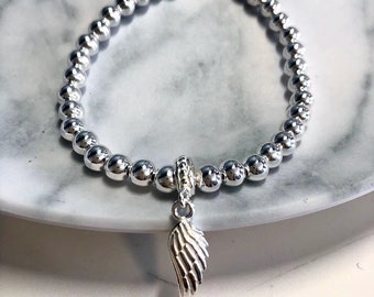 925 perles d’argent sterling bracelet extensible, bracelet d’aile d’ange, bijoux d’aile d’ange, bracelet de charme, cadeau pour elle, cadeau d’anniversaire, aile d’argent