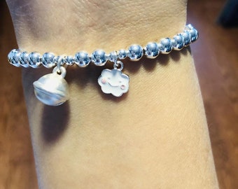 925 argent sterling smile cloud 5MM perle stretch bracelet, bracelet nuage argenté, boule ronde argentée, minimaiste, bracelet femme