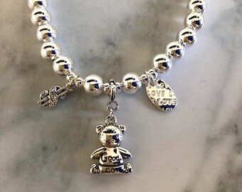 925 cuentas de plata de ley de 6 MM amuleto de oso pulseras elásticas pulseras de mujer pulseras regalo de cumpleaños