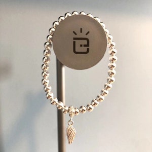 925 cuentas de plata de ley pulsera de estiramiento, pulsera de ala de ángel, joyería de ala de ángel, pulsera de encanto, regalo para ella, regalo de cumpleaños, ala de plata imagen 3