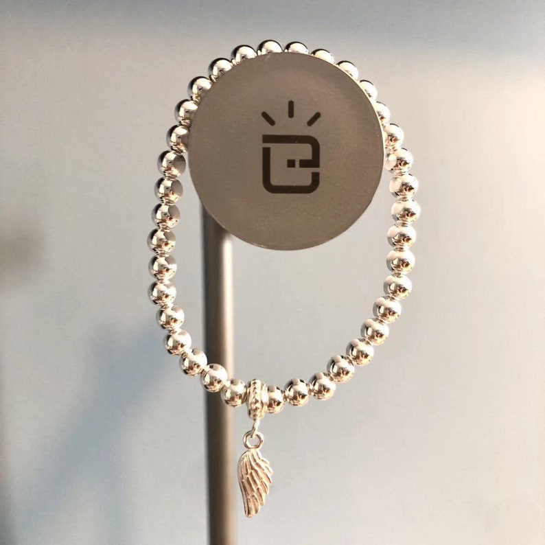 925 cuentas de plata de ley pulsera de estiramiento, pulsera de ala de ángel, joyería de ala de ángel, pulsera de encanto, regalo para ella, regalo de cumpleaños, ala de plata imagen 3