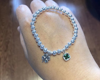 925 perles en argent sterling 5MM quatre feuilles trèfle charme stretch bracelet femmes bracelets cadeau d’anniversaire
