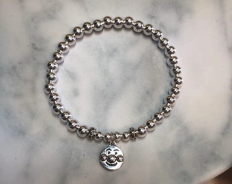 925 argent sterling Anpanman charme 5MM perles stretch bracelet, bracelet femme, cadeau d’anniversaire