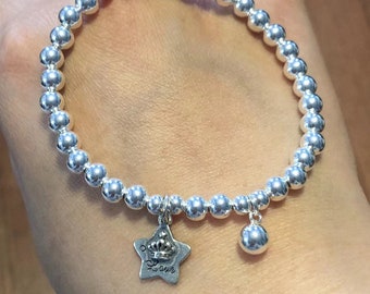 925 étoile de couronne en argent sterling 5MM perles bracelet extensible, bracelet couronne en argent, bracelet étoile argentée, cadeau d’anniversaire, cadeau femme, minimaliste