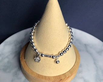 925 étoile en argent sterling charme 5MM perle stretch bracelet, bracelet rond balle, bracelet femme, cadeau d’anniversaire