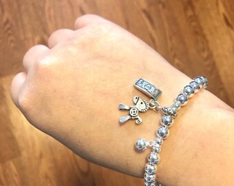 925 argent sterling argent charme de cheval 6MM perles bracelet extensible, bracelet de balle ronde, minimaliste, bracelet pour femmes, cadeau d’anniversaire